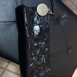 Charles David Black Textured Clutch with Gold Charm
